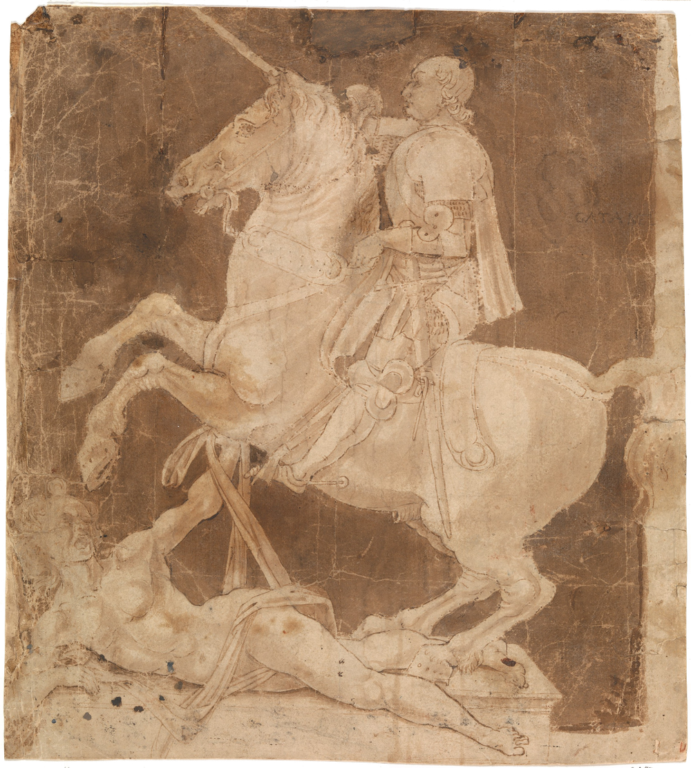 Antonio Pollaiuolo, Study for the Equestrian Monument to Francesco Sforza, early to mid 1480s. Pen and brown ink with brown wash.